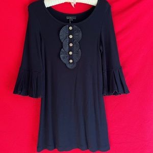 Nicole Miller Kids Girls Black Dress Chiffon Ruffles Gold Buttons Holiday Sz 10